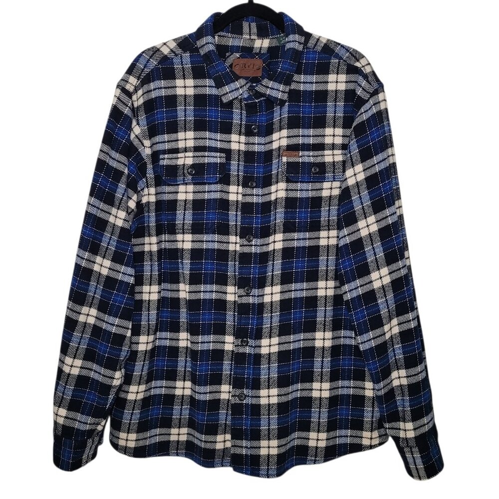 Orvis Heavyweight Plaid Flannel Shirt Shacket Blue Mens XL Gorpcore Outdoor